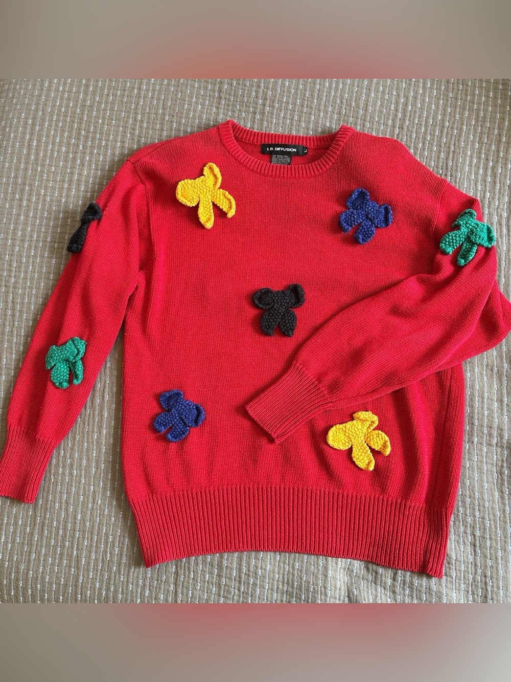 Vintage I.B. Diffusion Red 3D Bow Knit Sweater Sz Lg